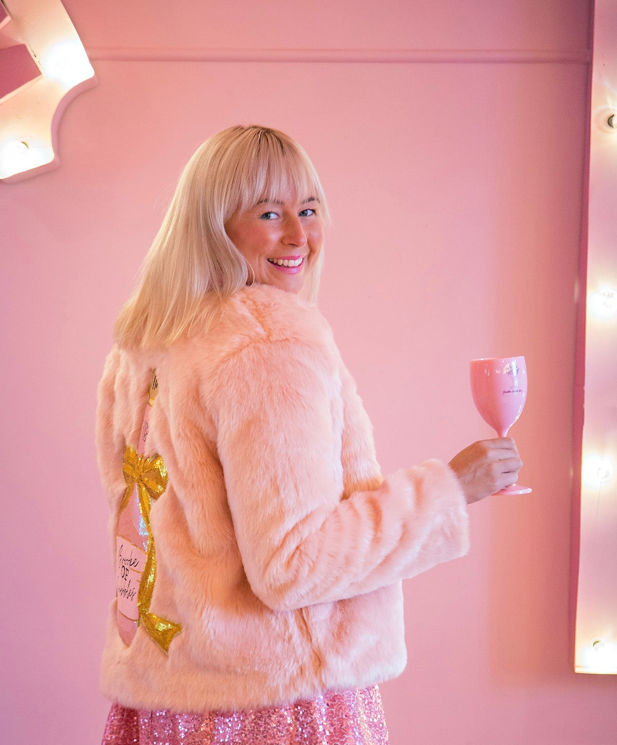 Short Pink Fur Champagne Coat