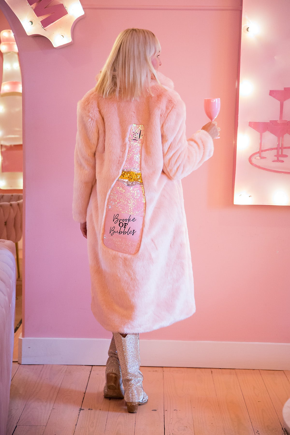 LONG PINK FUR COAT